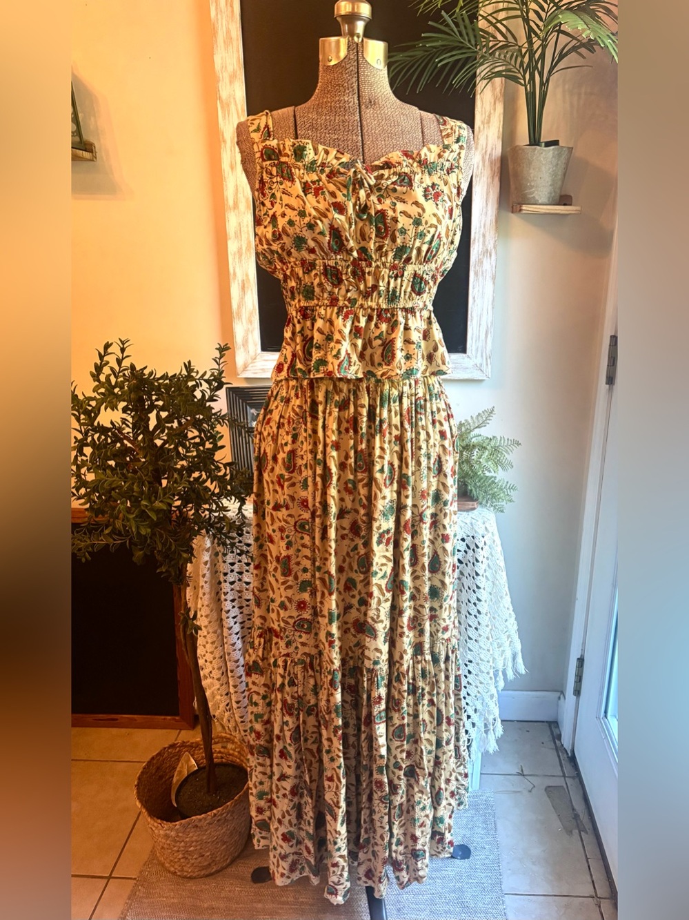NWT Emerson Fry Two Piece Top & Skirt Leela Print XS Elastic Waist Modal Satin